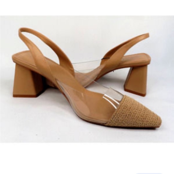 Zara nude / beige clear pvc straw detail slingback block heels - Picture 6 of 6